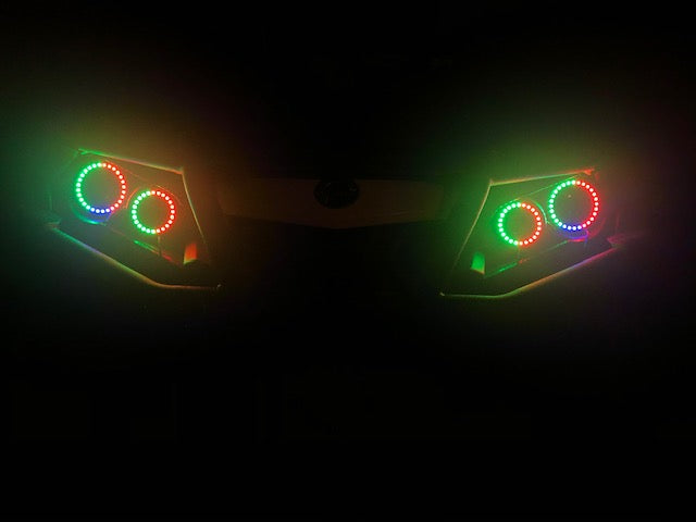 Can Am OUTLANDER Halo Rings headlights Canam Outlander RGB LED multicolor chase bluetooth
